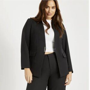 Eloquii Collarless Venice Crepe Blazer Jacket Black Snap 16